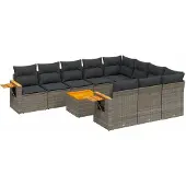 Syfax 11-tlg. Garten-Sofagarnitur mit Kissen Grau Poly Rattan