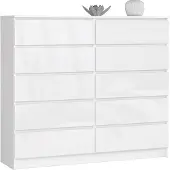 Akord Kommode 10 Schubladen Weiß Hochglanz 138X40X121 Cm