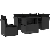 Syfax 6-tlg. Garten-Sofagarnitur mit Kissen Schwarz Poly Rattan