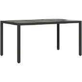Syfax Gartentisch mit Glasplatte Schwarz 150x90x75 cm Poly Rattan