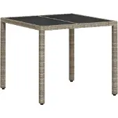 Syfax Gartentisch mit Glasplatte Hellgrau 90x90x75 cm Poly Rattan