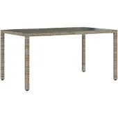 Syfax Gartentisch mit Glasplatte Grau 150x90x75 cm Poly Rattan