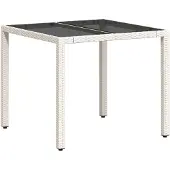 Syfax Gartentisch mit Glasplatte Weiß 90x90x75 cm Poly Rattan