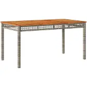 Syfax Gartentisch Grau 140x80x75 cm Poly Rattan Akazienholz