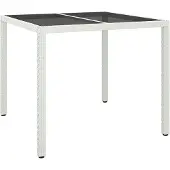 Syfax Gartentisch 90x90x75 cm Gehärtetes Glas Poly Rattan Weiß