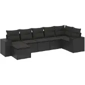Syfax 7-tlg. Garten-Sofagarnitur mit Kissen Schwarz Poly Rattan