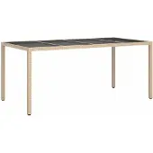 Syfax Gartentisch Beige 190x90x75 cm Gehärtetes Glas und Poly Rattan
