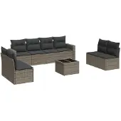 Syfax 9-tlg. Garten-Sofagarnitur mit Kissen Grau Poly Rattan