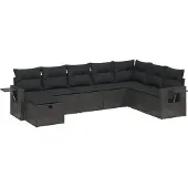Syfax 8-tlg. Garten-Sofagarnitur mit Kissen Schwarz Poly Rattan