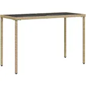 Syfax Gartentisch mit Glasplatte Beige 115x54x74 cm Poly Rattan