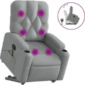 Syfax Massagesessel mit Aufstehhilfe Hellgrau Stoff