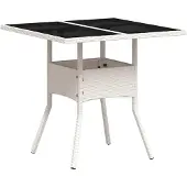 Syfax Gartentisch mit Glasplatte Weiß 80x80x75 cm Poly Rattan