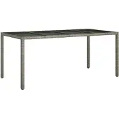 Syfax Gartentisch Grau 190x90x75 cm Gehärtetes Glas und Poly Rattan