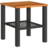 Syfax Gartentisch Schwarz 40x40x42 cm Poly Rattan Akazienholz