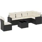 Syfax 7-tlg. Garten-Sofagarnitur mit Kissen Schwarz Poly Rattan