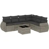 Syfax 7-tlg. Garten-Sofagarnitur mit Kissen Grau Poly Rattan