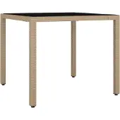 Syfax Gartentisch mit Glasplatte Beige Poly Rattan & Hartglas