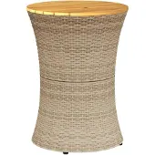 Syfax Garten-Beistelltisch Trommelform Beige Poly Rattan Massivholz