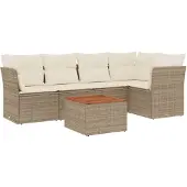 Syfax 6-tlg. Garten-Sofagarnitur mit Kissen Beige Poly Rattan