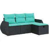Syfax 4-tlg. Garten-Sofagarnitur mit Kissen Schwarz Poly Rattan