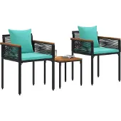 vidaXL Gartenmöbel Set mit Kissen Schwarz und Türkis Poly-Rattan