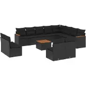 Syfax 13-tlg. Garten-Sofagarnitur mit Kissen Schwarz Poly Rattan