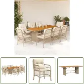 The Living Store 9-tlg. Garten-Essgruppe mit Kissen Beige Poly Rattan