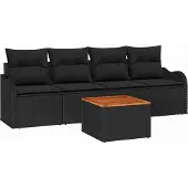 Syfax Gartensofa-set 5 Stk. 4-Sitzanzahl Schwarz Poly-Rattan