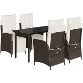 Syfax 5-tlg. Garten-Essgruppe mit Kissen Braun Poly Rattan