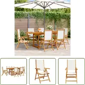 The Living Store 7-tlg. Garten-Essgruppe Stoff und Massivholz Cremeweiß