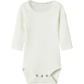 Name it Langarmbody "NBFKAB LS BODY NOOS", Mädchen, Gr. 86, N-Gr, cloud dancer, Jersey, Obermaterial: 57% Baumwolle, 38% Modal, 5% Elasthan, unifarben, normal, Rundhals, Bodys Langarmbody