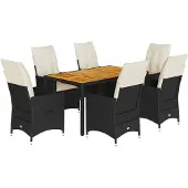 Syfax 7-tlg. Garten-Essgruppe mit Kissen Schwarz Poly Rattan