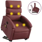 Syfax Massagesessel mit Aufstehhilfe Weinrot Kunstleder