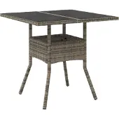 Syfax Gartentisch mit Glasplatte Grau 80x80x75 cm Poly Rattan