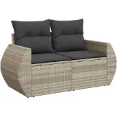Syfax Gartensofa mit Kissen 2-Sitzer Hellgrau Poly Rattan