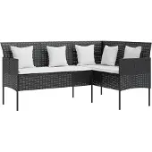 Syfax Sofa in L-Form mit Kissen Poly Rattan Schwarz