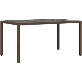 Syfax Gartentisch mit Glasplatte Braun 150x90x75 cm Poly Rattan