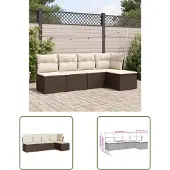 The Living Store 5-tlg. Garten-Sofagarnitur mit Kissen Braun Poly Rattan