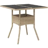 Syfax Gartentisch mit Glasplatte Beige 80x80x75 cm Poly Rattan