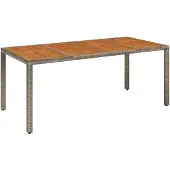 Syfax Gartentisch mit Holzplatte Grau 190x90x75 cm Poly Rattan