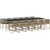 Syfax 13-tlg. Garten-Essgruppe mit Kissen Beigemischung Poly Rattan