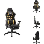 vidaXL Gaming-Stuhl mit Fußstütze Schwarz und Golden Kunstleder - Gaming-Sessel