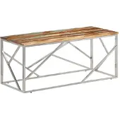 Syfax Couchtisch Silbern Edelstahl und Altholz Massivholz