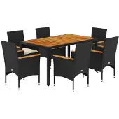Syfax 7-tlg. Garten-Essgruppe mit Kissen Schwarz Poly Rattan Akazie