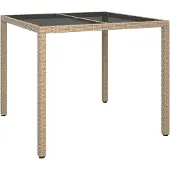 Syfax Gartentisch 90x90x75 cm Gehärtetes Glas Poly Rattan Beige