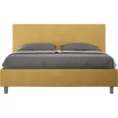 Ityhome - Gepolstertes Bett mit Lattenrost 140x190 mit Mikrofaserbezug Ocker Adele