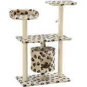 Syfax Katzen-Kratzbaum Sisal 95 cm Beige Pfoten-Aufdruck