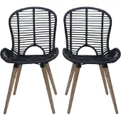 Syfax Esszimmerstühle 4 Stk. Schwarz Natur Rattan