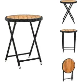 vidaXL Beistelltisch Schwarz 60 cm Poly Rattan und Massivholz Akazie - Gartentische