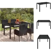 vidaXL Gartentisch mit Glasplatte Schwarz 150x90x75 cm Poly Rattan - Gartentische
